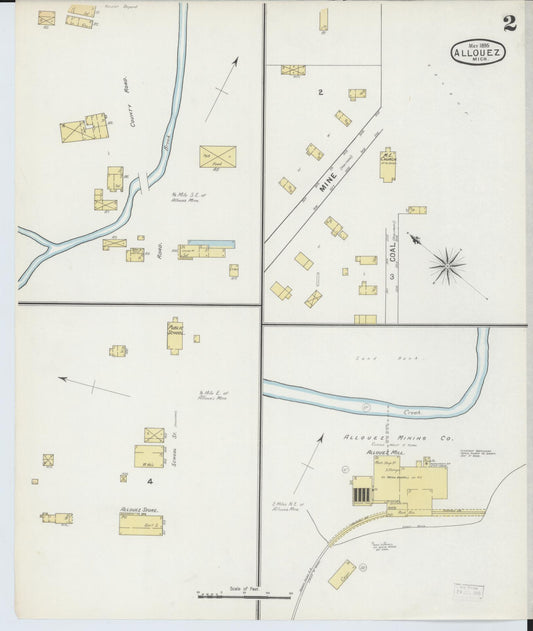 Sanborn Fire Insurance Map from Allouez, Keweenaw And Houghton Counties, Michigan (1895), Sheet #0002 - Historic Sanborn Fire Insurance Map Print, vintage old map wall art, antique decor, genealogy gift, Michigan Michigan map