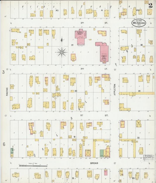 Sanborn Fire Insurance Map from Menasha, Winnebago County, Wisconsin (1900), Sheet #0002 - Historic Sanborn Fire Insurance Map Print, vintage old map wall art, antique decor, genealogy gift, Wisconsin Wisconsin map