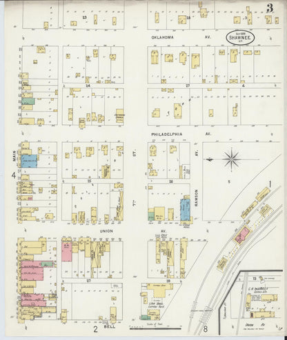 Sanborn Fire Insurance Map from Shawnee, Pottawatomie County, Oklahoma (1898), Sheet #0003 - Complete Map Set gallery image, historic Sanborn map, vintage wall art, Oklahoma Oklahoma