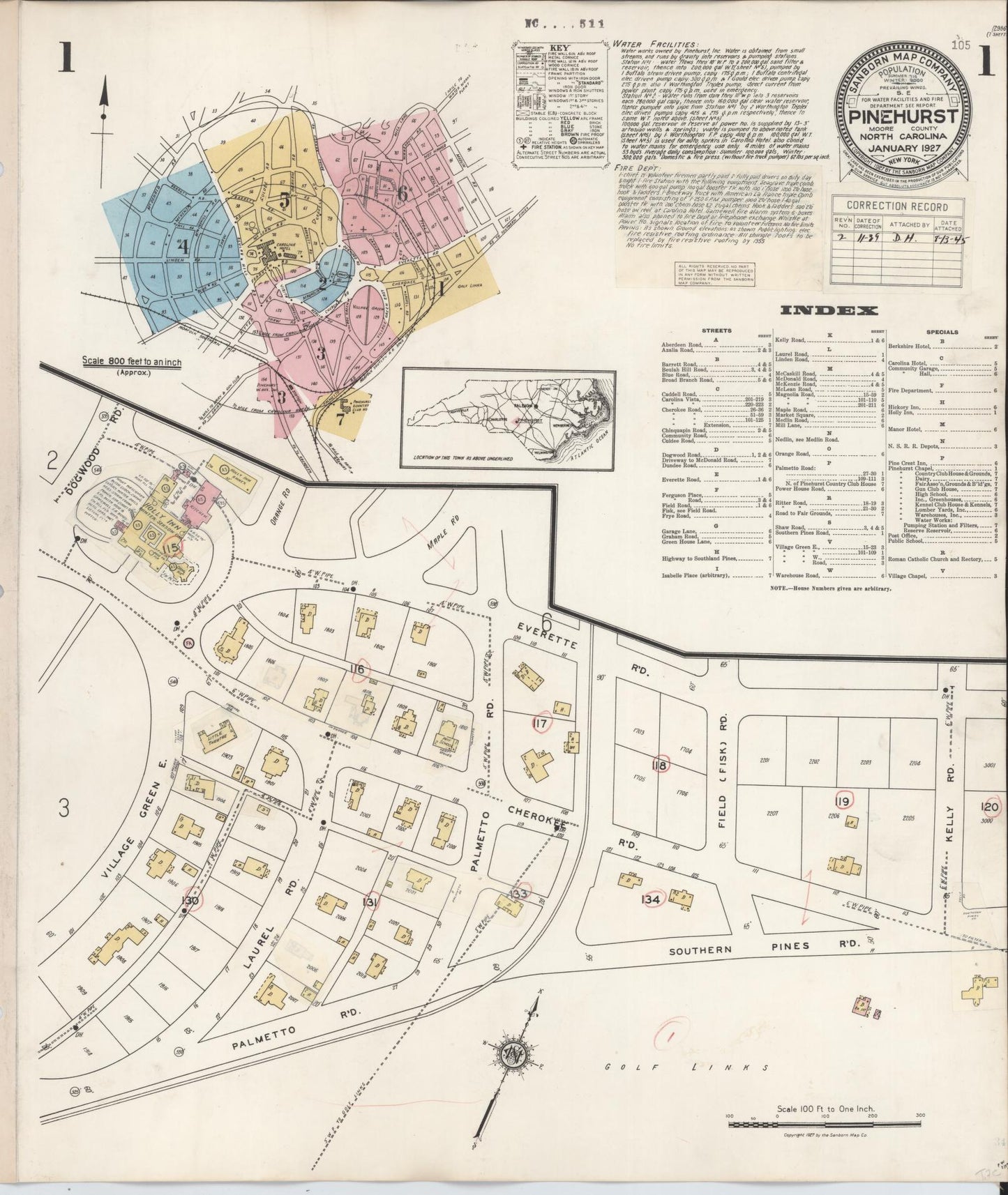 Sanborn Fire Insurance Map from Pinehurst, Moore County, North Carolina (1939), Sheet #0001 - Complete Map Set gallery image, historic Sanborn map, vintage wall art, North Carolina North Carolina