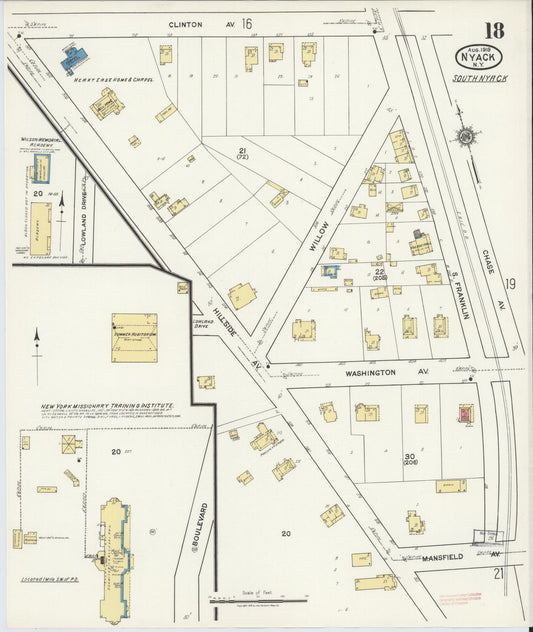 Sanborn Fire Insurance Map from Nyack, Rockland County, New York (1919), Sheet #0018 - Historic Sanborn Fire Insurance Map Print, vintage old map wall art, antique decor, genealogy gift, New York New York map