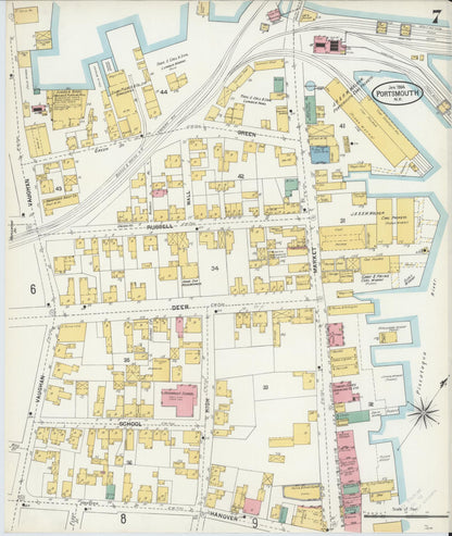 Sanborn Fire Insurance Map from Portsmouth, Rockingham County, New Hampshire (1904), Sheet #0007 - Complete Map Set gallery image, historic Sanborn map, vintage wall art, New Hampshire New Hampshire