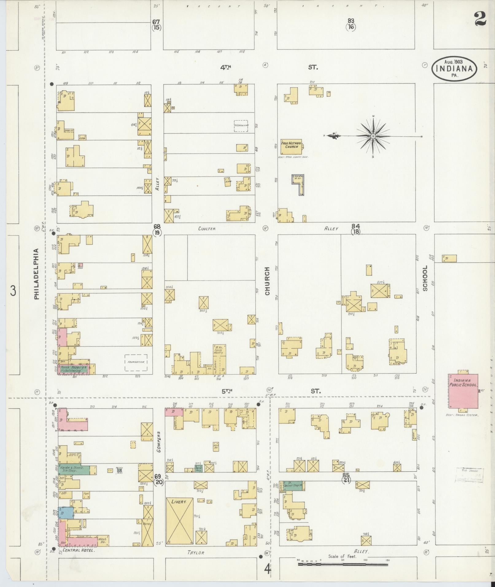 Sanborn Fire Insurance Map from Indiana, Indiana County, Pennsylvania (1903), Sheet #0002 - Historic Sanborn Fire Insurance Map Print, vintage old map wall art, antique decor, genealogy gift, Sanborn Fire Insurance Map from Indiana Indiana map