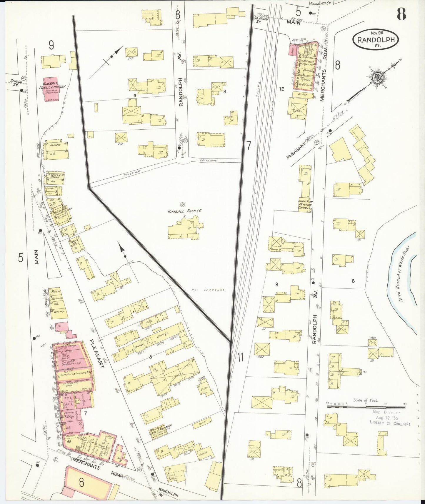 Sanborn Fire Insurance Map from Randolph, Orange County, Vermont (1910), Sheet #0008 - Complete Map Set gallery image, historic Sanborn map, vintage wall art, Vermont Vermont