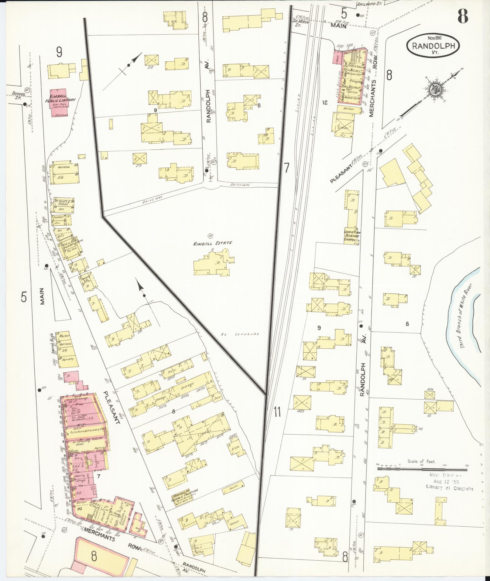 Sanborn Fire Insurance Map from Randolph, Orange County, Vermont (1910), Sheet #0008 - Complete Map Set gallery image, historic Sanborn map, vintage wall art, Vermont Vermont