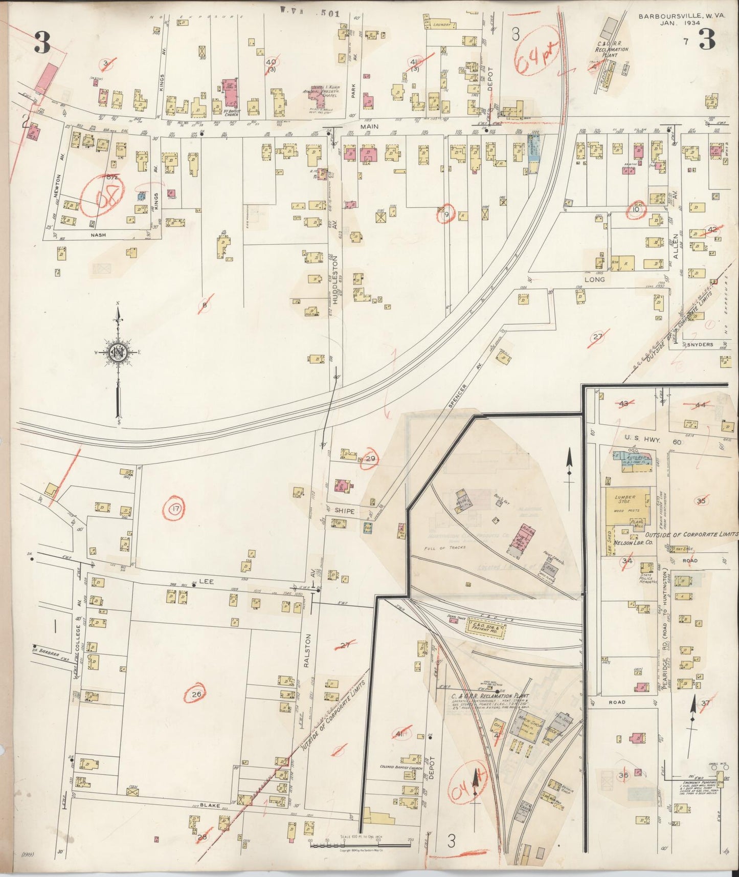 Sanborn Fire Insurance Map from Barboursville, Cabell County, West Virginia (1944), Sheet #0003 - Complete Map Set gallery image, historic Sanborn map, vintage wall art, West Virginia West Virginia