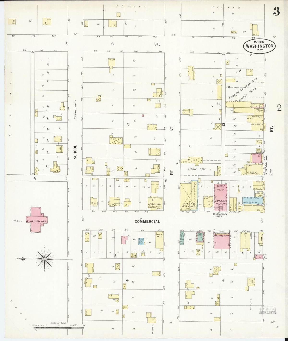 Sanborn Fire Insurance Map from Washington, Washington County, Kansas (1897), Sheet #0003 - Complete Map Set gallery image, historic Sanborn map, vintage wall art, Sanborn Fire Insurance Map from Washington Washington