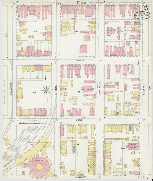 Sanborn Fire Insurance Map from Alexandria, Independent Cities, Virginia (1891), Sheet #0005 - Historic Sanborn Fire Insurance Map Print, vintage old map wall art, antique decor, genealogy gift, Virginia Virginia map