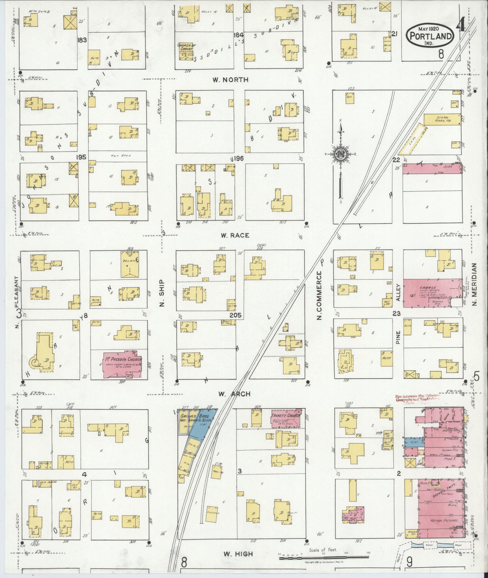 Sanborn Fire Insurance Map from Portland, Jay County, Indiana (1920), Sheet #0004 - Complete Map Set gallery image, historic Sanborn map, vintage wall art, Indiana Indiana