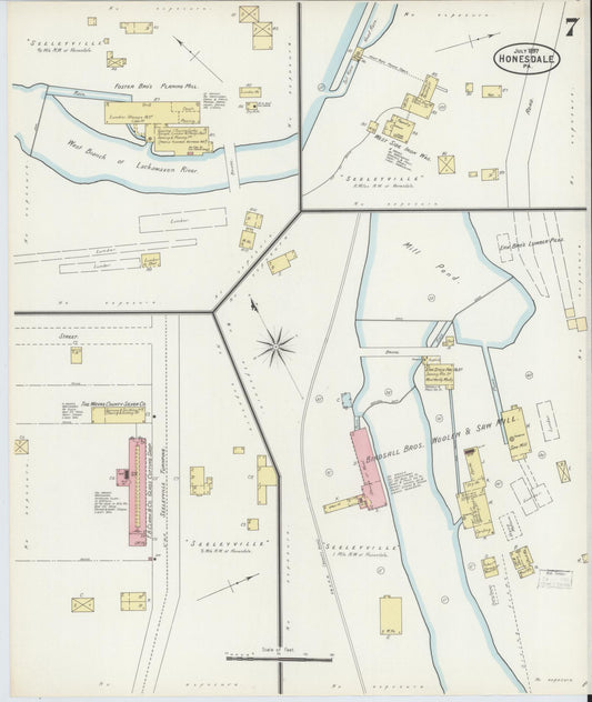 Sanborn Fire Insurance Map from Honesdale, Wayne County, Pennsylvania (1897), Sheet #0007 - Historic Sanborn Fire Insurance Map Print, vintage old map wall art, antique decor, genealogy gift, Pennsylvania Pennsylvania map