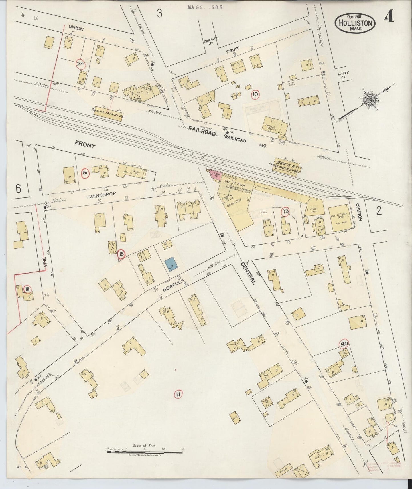 Sanborn Fire Insurance Map from Holliston, Middlesex County, Massachusetts (1942), Sheet #0004 - Complete Map Set gallery image, historic Sanborn map, vintage wall art, Massachusetts Massachusetts