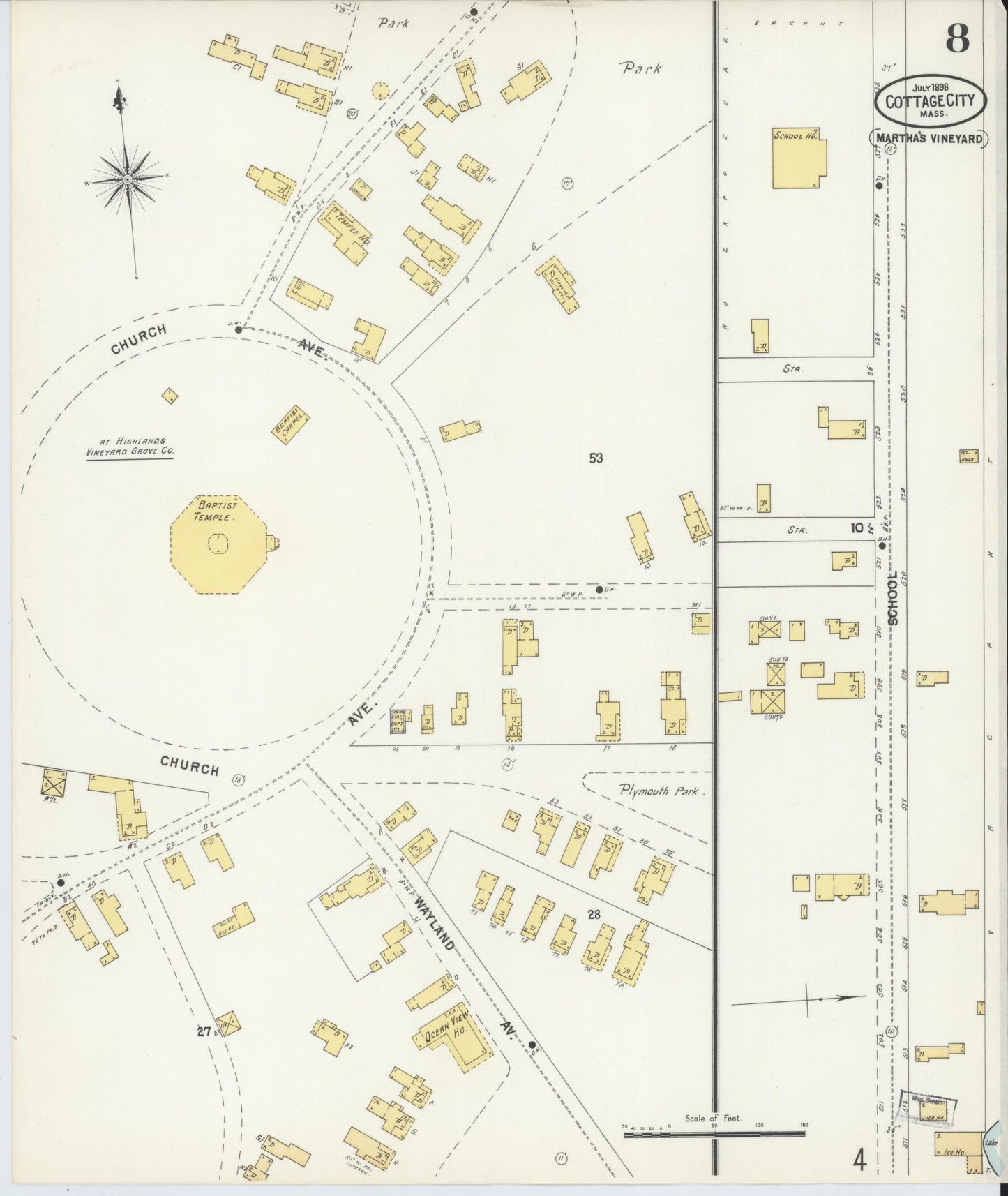 Sanborn Fire Insurance Map from Cottage City, Dukes County, Massachusetts (1898), Sheet #0008 - Historic Sanborn Fire Insurance Map Print, vintage old map wall art, antique decor, genealogy gift, Massachusetts Massachusetts map