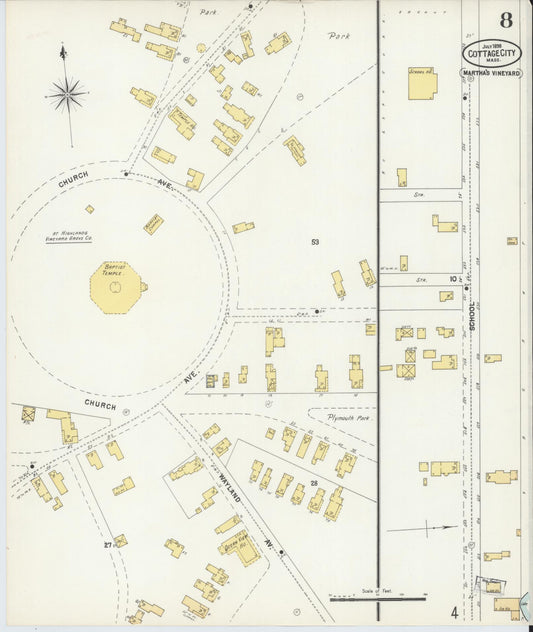 Sanborn Fire Insurance Map from Cottage City, Dukes County, Massachusetts (1898), Sheet #0008 - Historic Sanborn Fire Insurance Map Print, vintage old map wall art, antique decor, genealogy gift, Massachusetts Massachusetts map