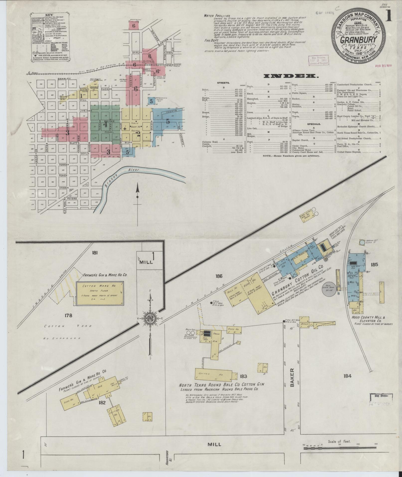 Sanborn Fire Insurance Map from Granbury, Hood County, Texas. (1910) – Historic Sanborn Fire Insurance Map Print