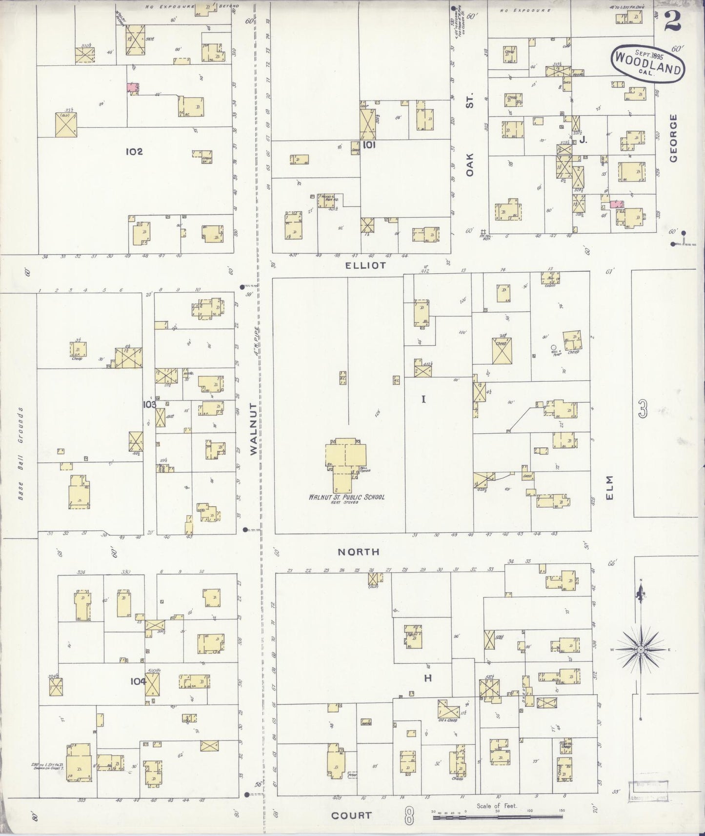 Sanborn Fire Insurance Map from Woodland, Yolo County, California (1895), Sheet #0002 - Complete Map Set gallery image, historic Sanborn map, vintage wall art, California California