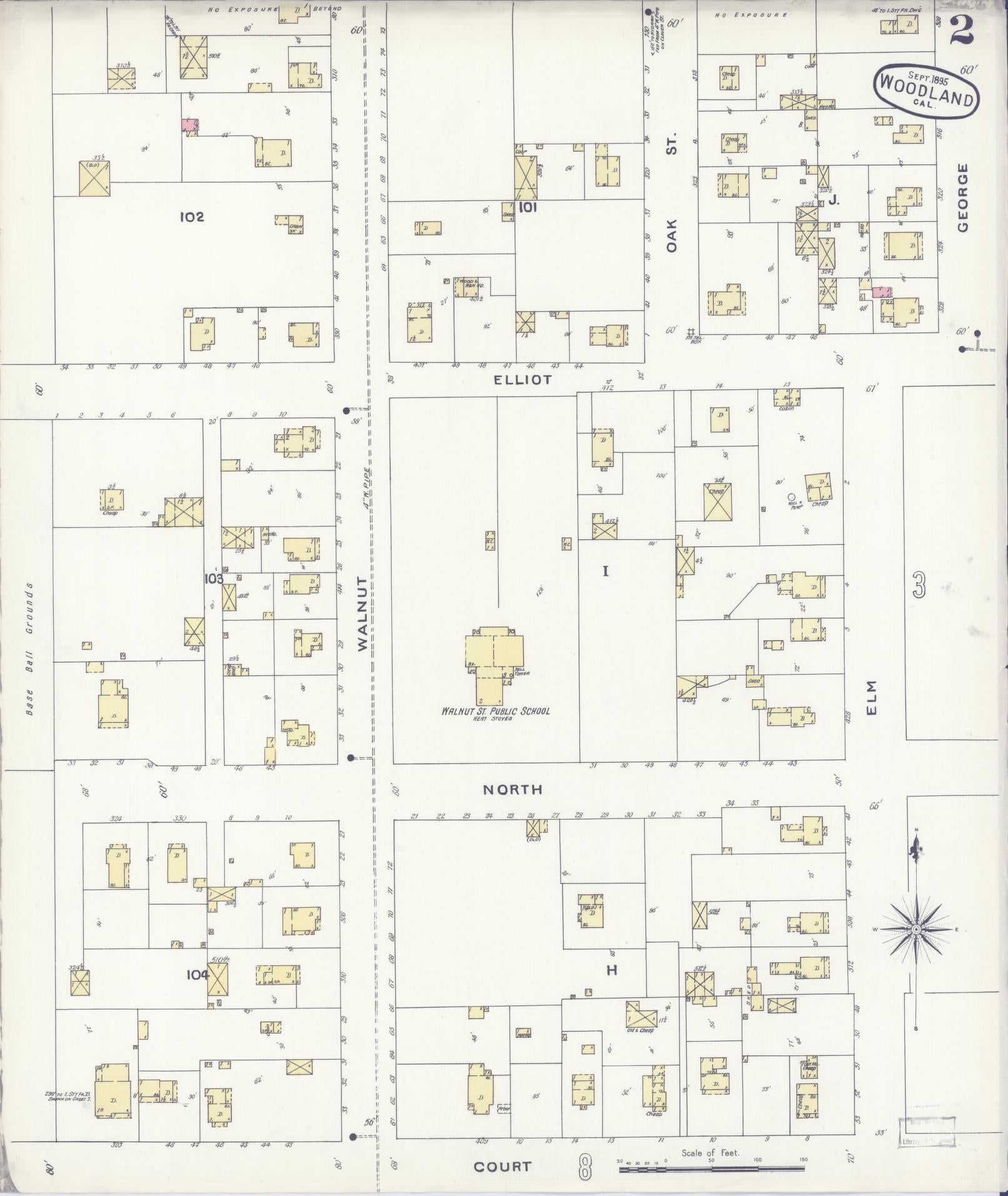 Sanborn Fire Insurance Map from Woodland, Yolo County, California (1895), Sheet #0002 - Complete Map Set gallery image, historic Sanborn map, vintage wall art, California California