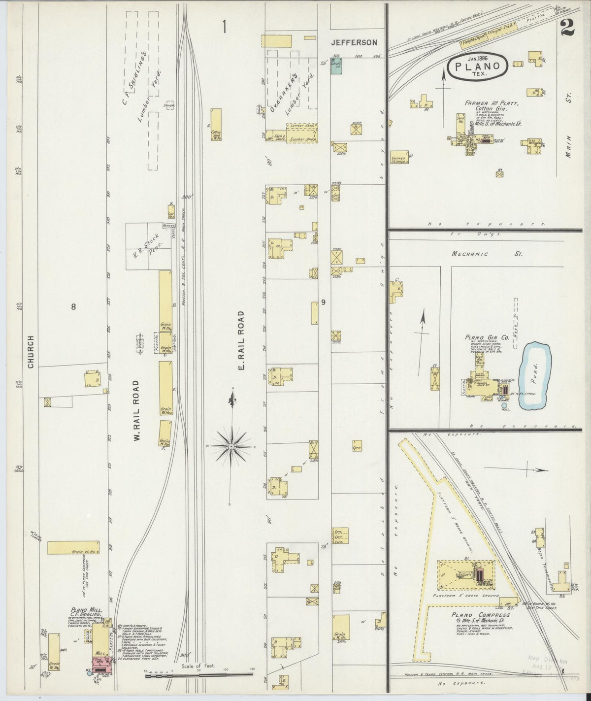 Sanborn Fire Insurance Map from Plano, Collin County, Texas (1896), Sheet #0002 - Complete Map Set gallery image, historic Sanborn map, vintage wall art, Texas Texas