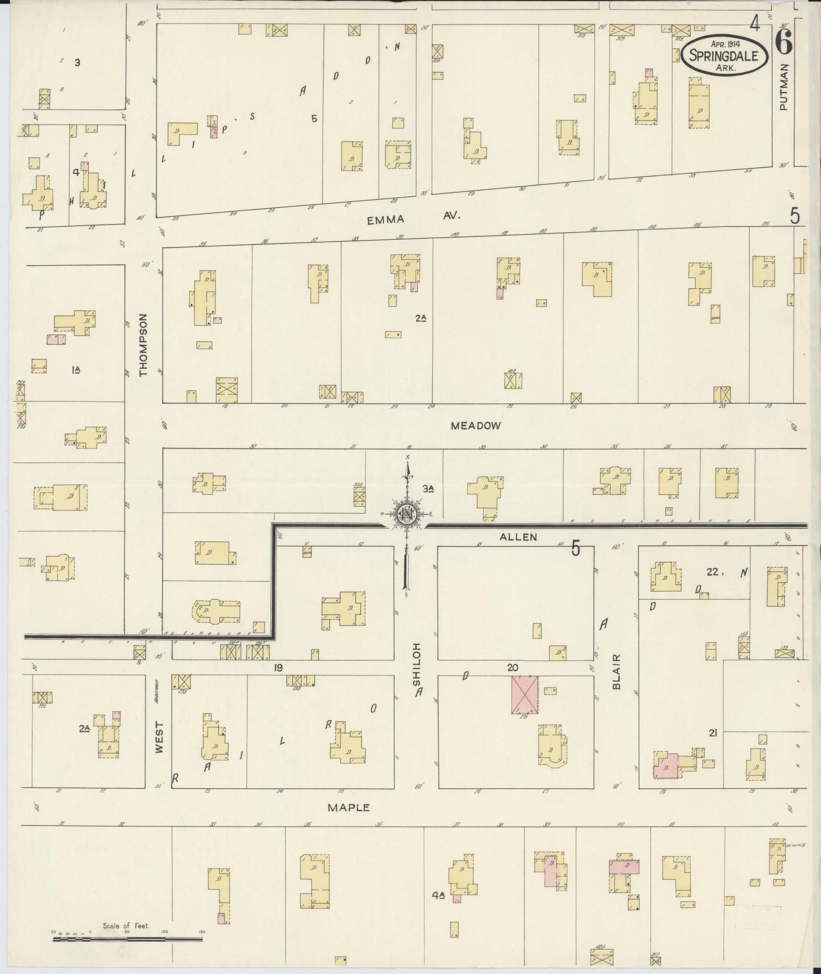 Sanborn Fire Insurance Map from Springdale, Washington County, Arkansas (1914), Sheet #0006 - Historic Sanborn Fire Insurance Map Print, vintage old map wall art, antique decor, genealogy gift, Arkansas Arkansas map