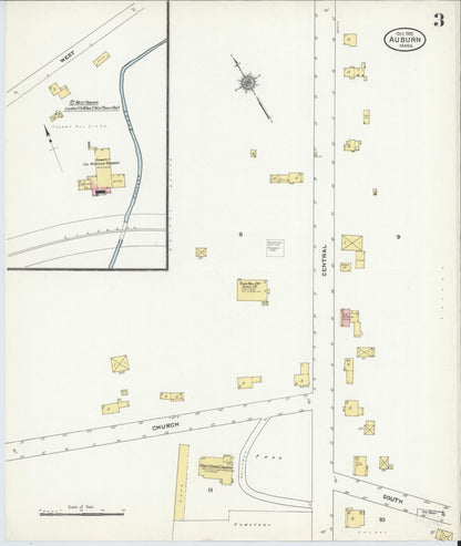 Sanborn Fire Insurance Map from Auburn, Worcester County, Massachusetts (1910), Sheet #0003 - Complete Map Set gallery image, historic Sanborn map, vintage wall art, Massachusetts Massachusetts