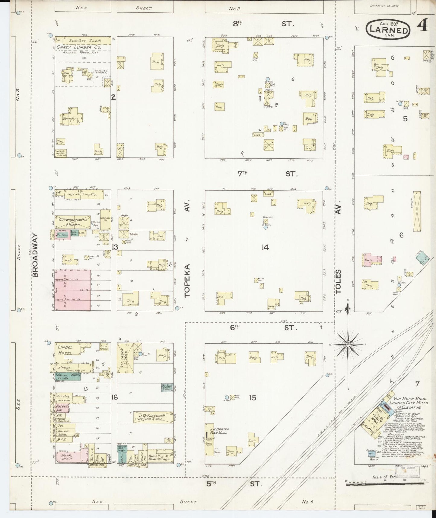 Sanborn Fire Insurance Map from Larned, Pawnee County, Kansas (1887), Sheet #0004 - Historic Sanborn Fire Insurance Map Print, vintage old map wall art, antique decor, genealogy gift, Kansas Kansas map