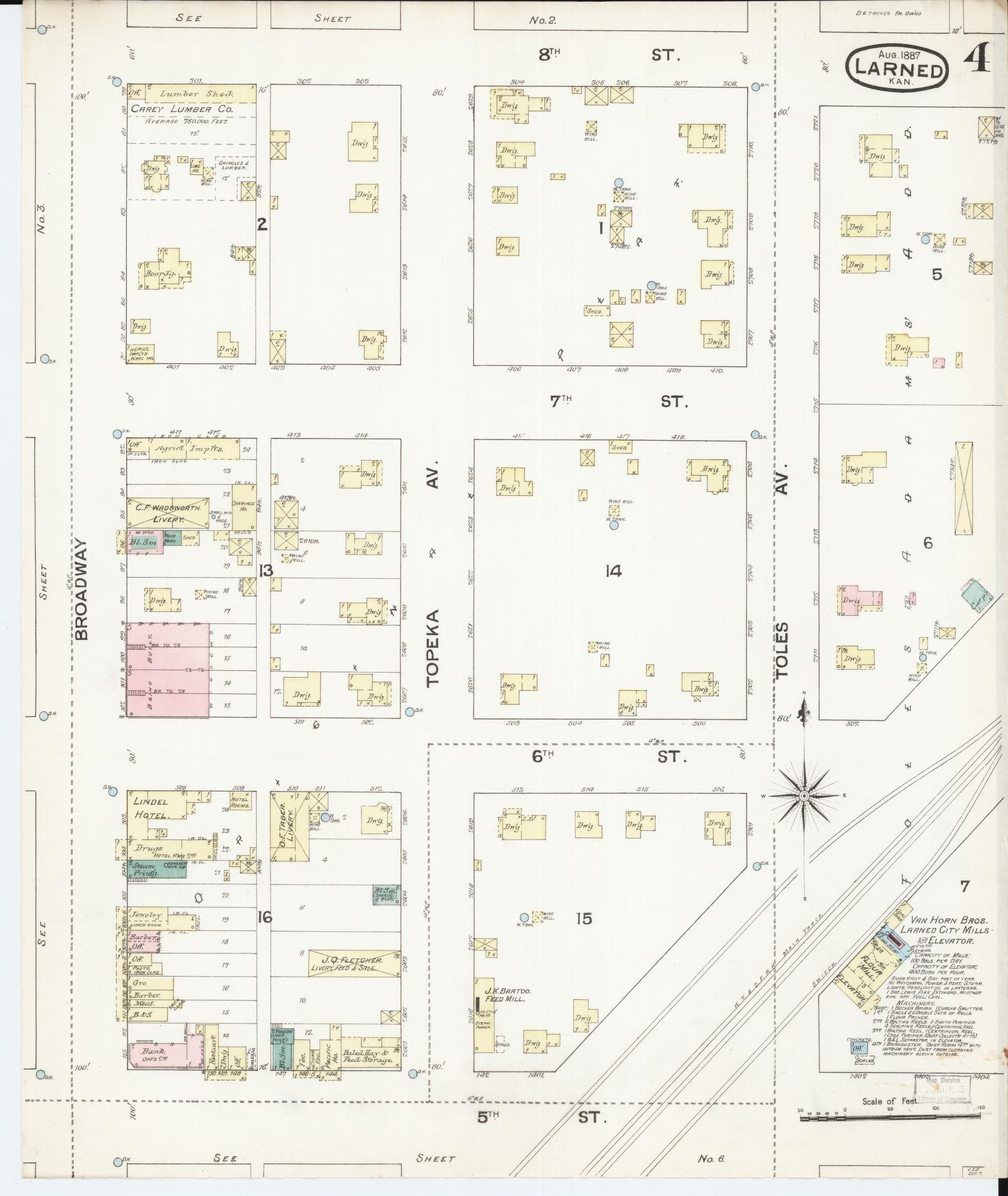 Sanborn Fire Insurance Map from Larned, Pawnee County, Kansas (1887), Sheet #0004 - Historic Sanborn Fire Insurance Map Print, vintage old map wall art, antique decor, genealogy gift, Kansas Kansas map