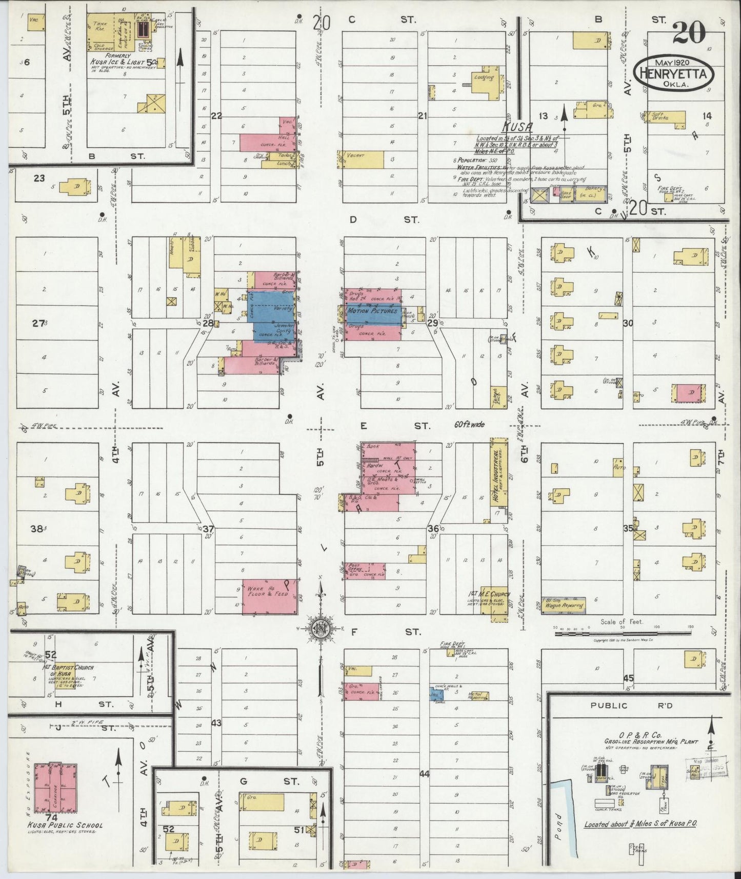 Sanborn Fire Insurance Map from Henryetta, Okmulgee County, Oklahoma (1920), Sheet #0020 - Historic Sanborn Fire Insurance Map Print, vintage old map wall art, antique decor, genealogy gift, Oklahoma Oklahoma map
