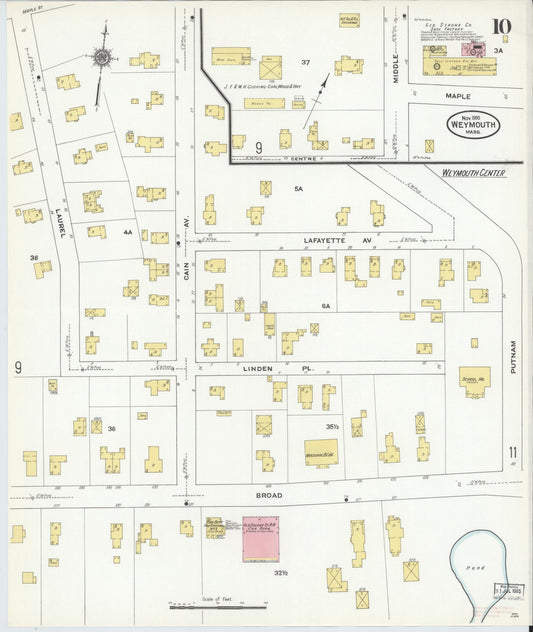 Sanborn Fire Insurance Map from Weymouth, Norfolk County, Massachusetts (1910), Sheet #0010 - Historic Sanborn Fire Insurance Map Print, vintage old map wall art, antique decor, genealogy gift, Massachusetts Massachusetts map
