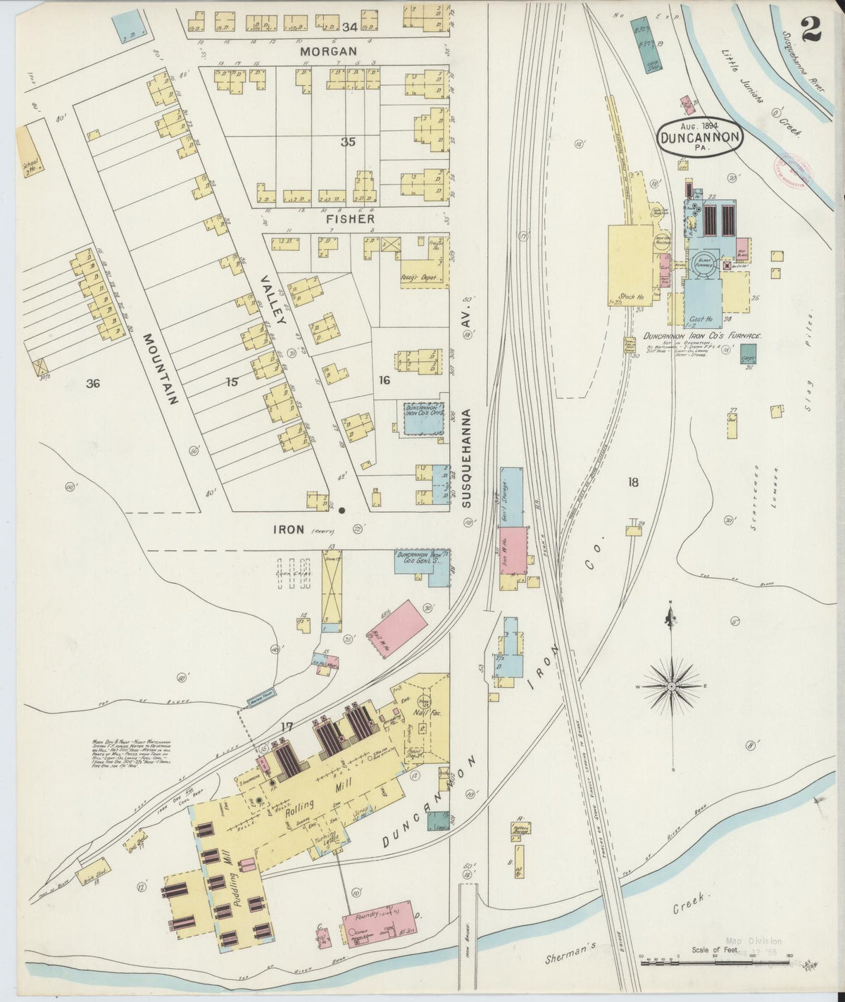 Sanborn Fire Insurance Map from Duncannon, Perry County, Pennsylvania (1894), Sheet #0002 - Complete Map Set gallery image, historic Sanborn map, vintage wall art, Pennsylvania Pennsylvania