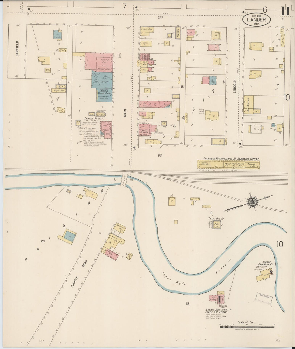 Sanborn Fire Insurance Map from Lander, Fremont County, Wyoming (1918), Sheet #0011 - Historic Sanborn Fire Insurance Map Print, vintage old map wall art, antique decor, genealogy gift, Wyoming Wyoming map