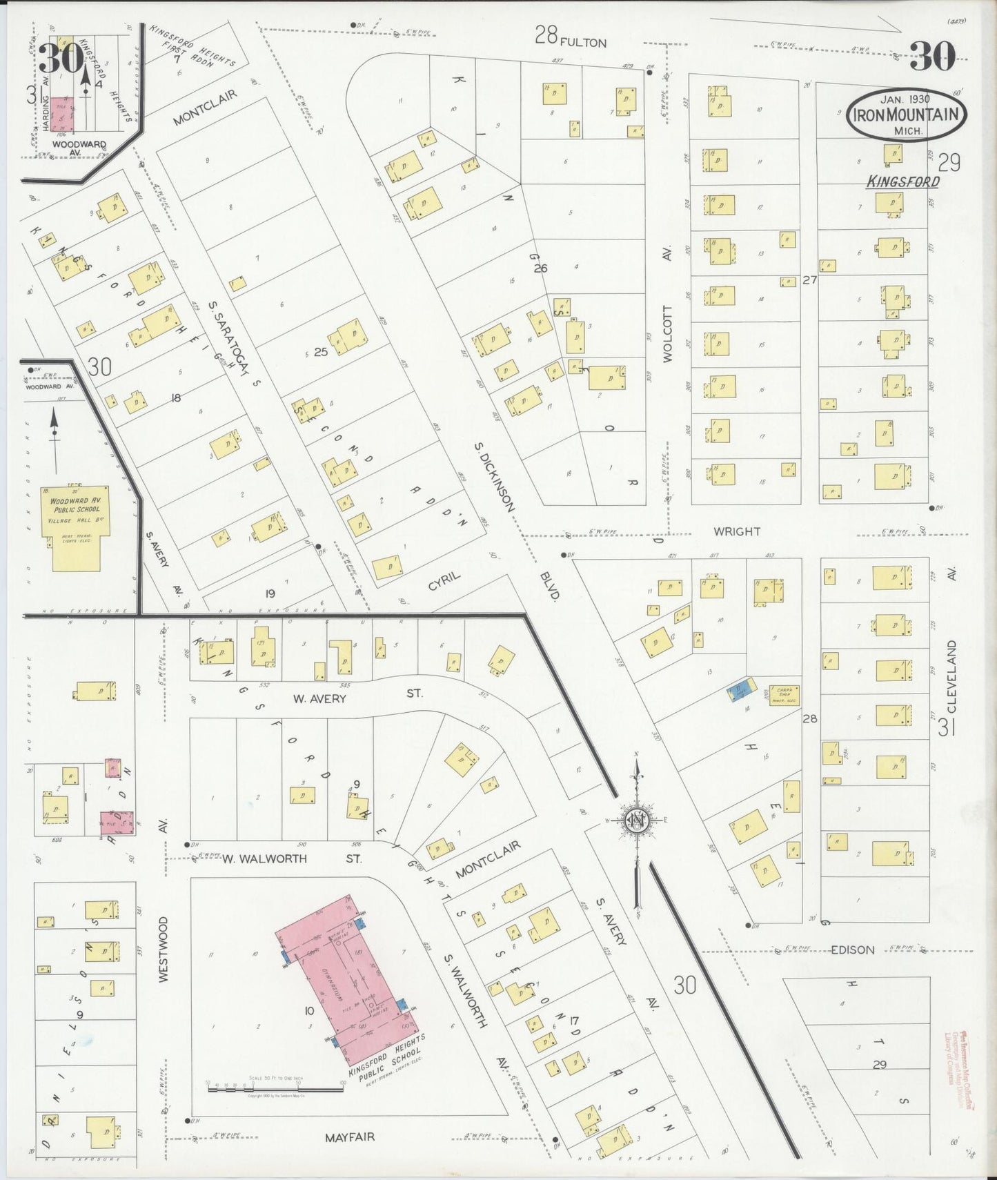 Sanborn Fire Insurance Map from Iron Mountain, Dickinson County, Michigan (1930), Sheet #0030 - Complete Map Set gallery image, historic Sanborn map, vintage wall art, Michigan Michigan