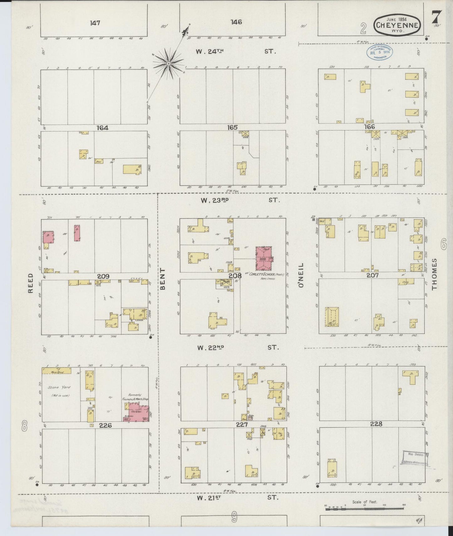 Sanborn Fire Insurance Map from Cheyenne, Laramie County, Wyoming (1894), Sheet #0007 - Complete Map Set gallery image, historic Sanborn map, vintage wall art, Wyoming Wyoming