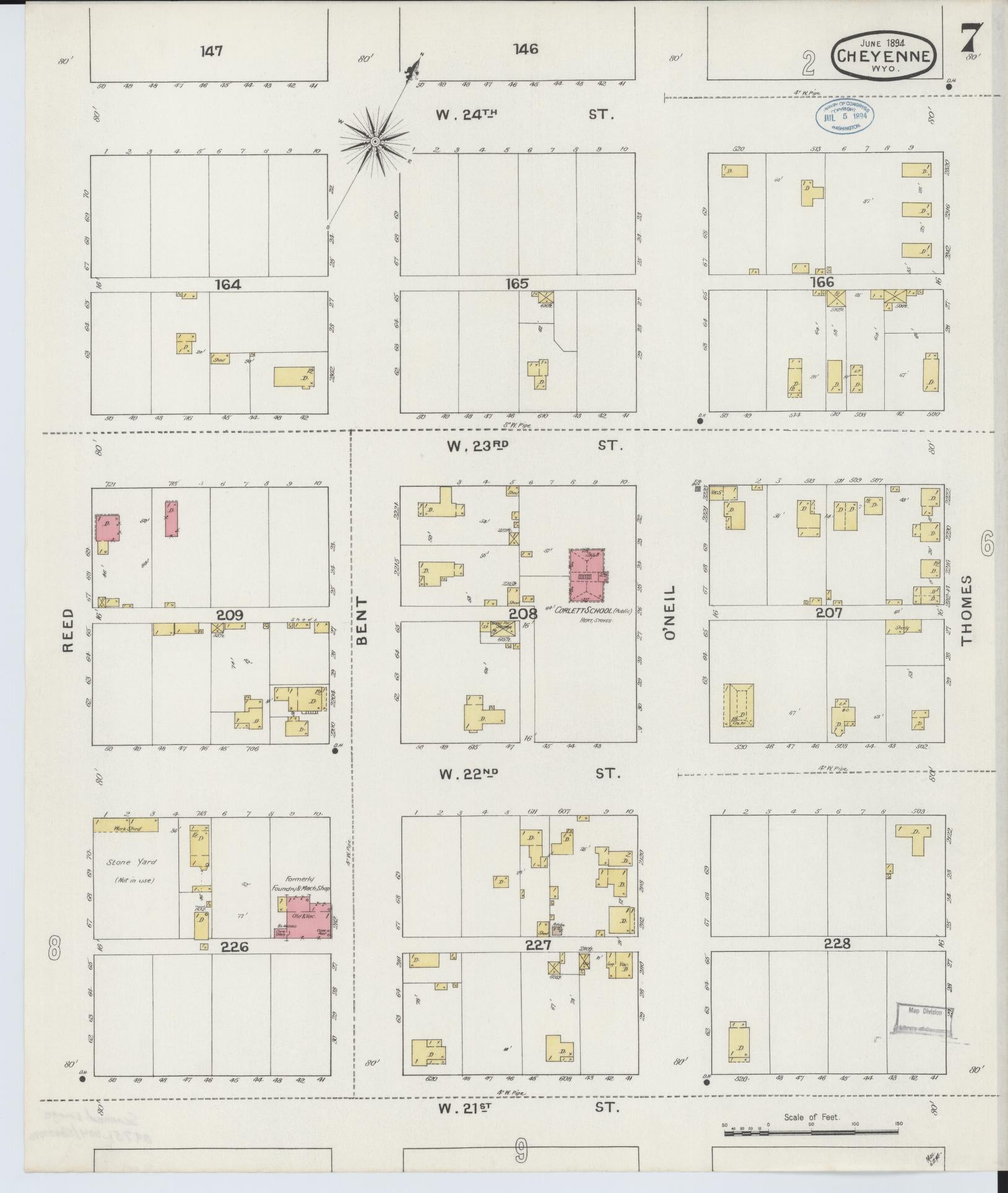 Sanborn Fire Insurance Map from Cheyenne, Laramie County, Wyoming (1894), Sheet #0007 - Complete Map Set gallery image, historic Sanborn map, vintage wall art, Wyoming Wyoming