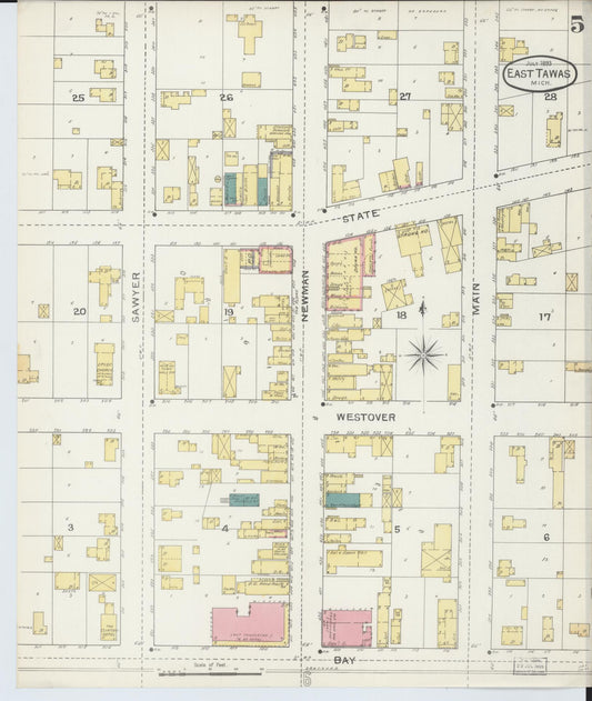 Sanborn Fire Insurance Map from East Tawas, Iosco County, Michigan (1893), Sheet #0005 - Historic Sanborn Fire Insurance Map Print, vintage old map wall art, antique decor, genealogy gift, Michigan Michigan map