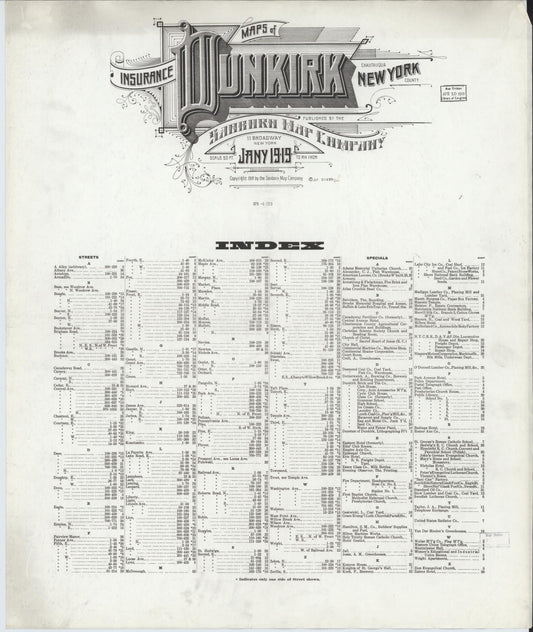 Sanborn Fire Insurance Map from Dunkirk, Chautauqua County, New York (1919), Sheet #0001 - Historic Sanborn Fire Insurance Map Print, vintage old map wall art, antique decor, genealogy gift, New York New York map