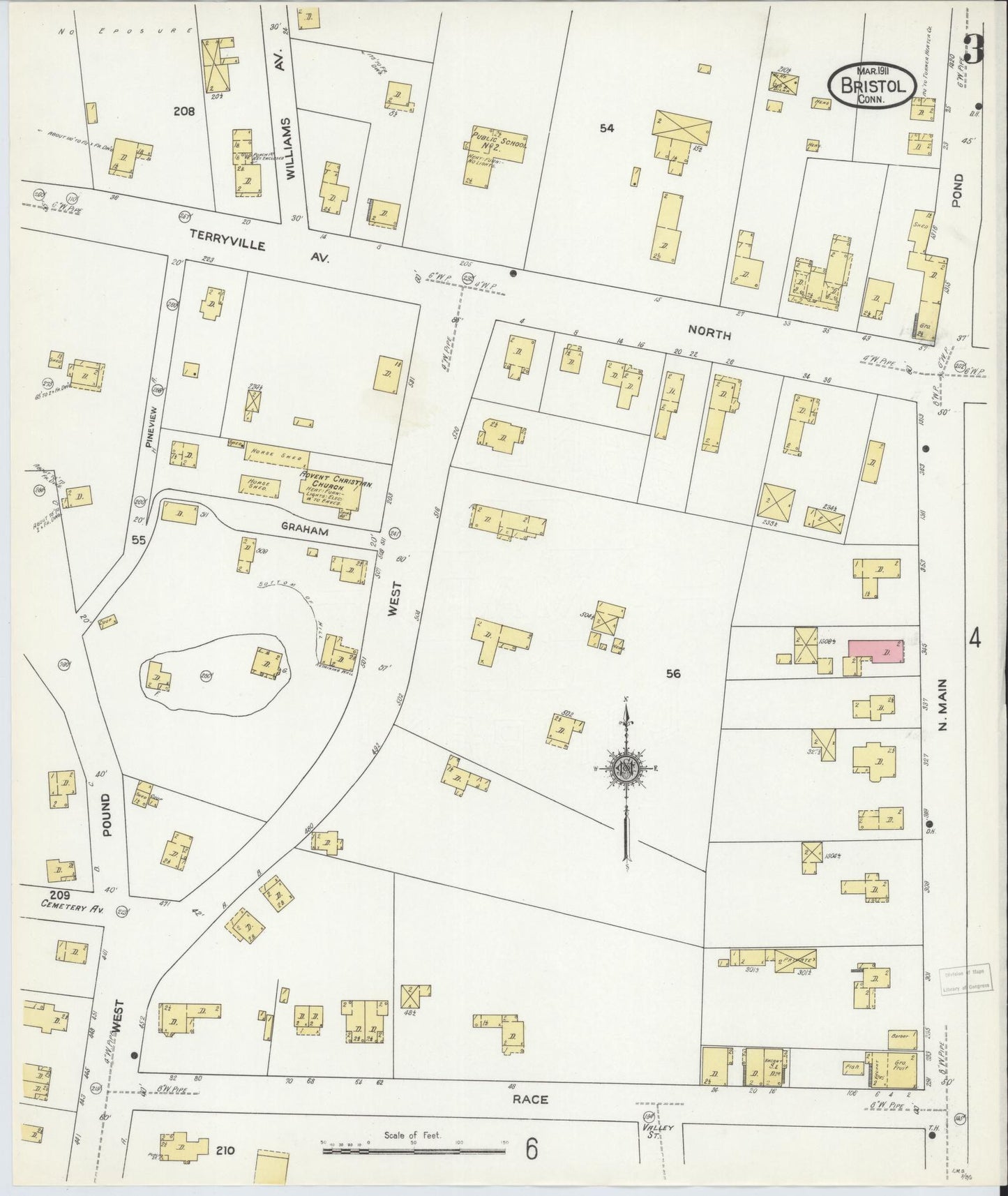 Sanborn Fire Insurance Map from Bristol, Hartford County, Connecticut (1911), Sheet #0003 - Complete Map Set gallery image, historic Sanborn map, vintage wall art, Connecticut Connecticut