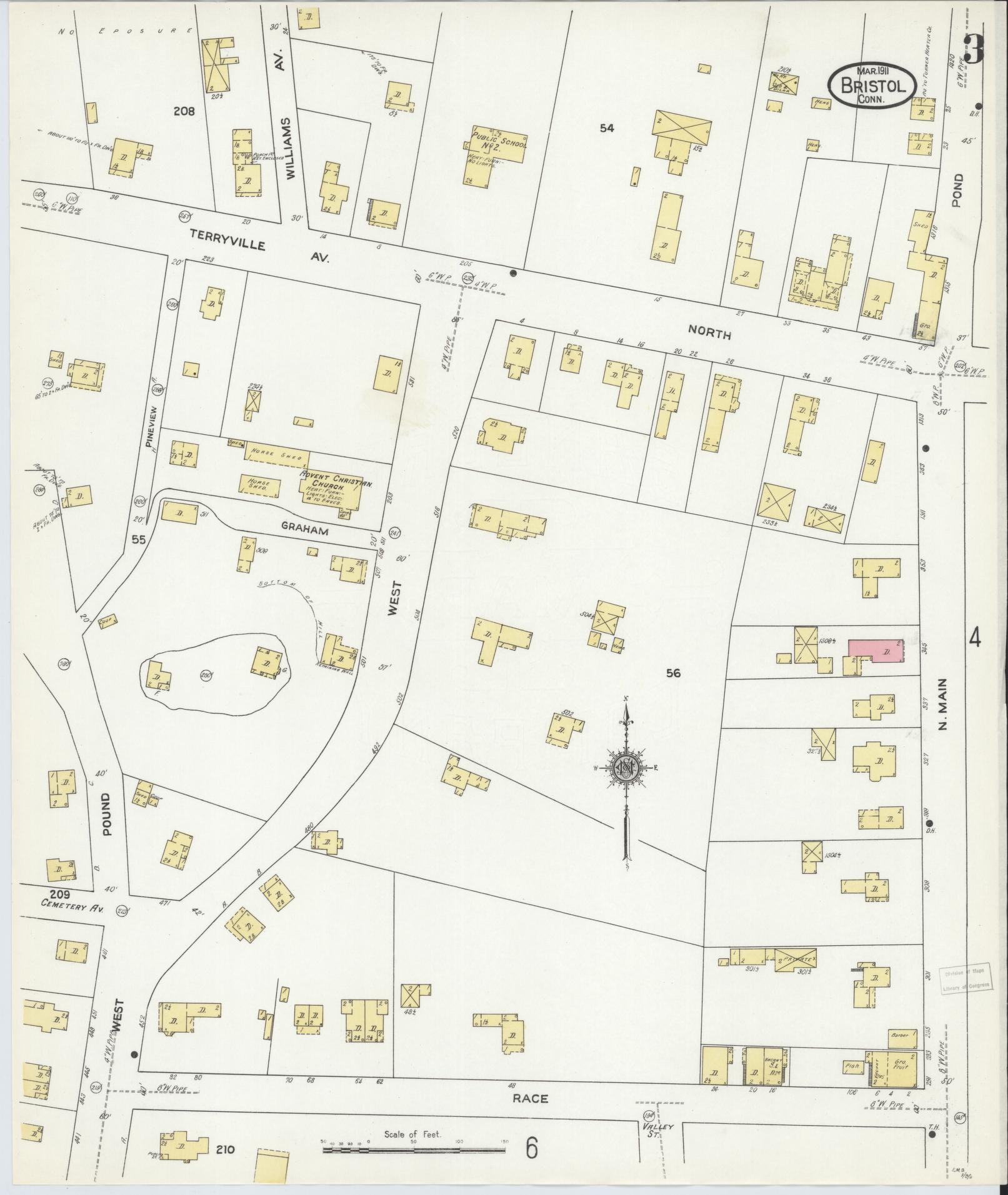 Sanborn Fire Insurance Map from Bristol, Hartford County, Connecticut (1911), Sheet #0003 - Complete Map Set gallery image, historic Sanborn map, vintage wall art, Connecticut Connecticut