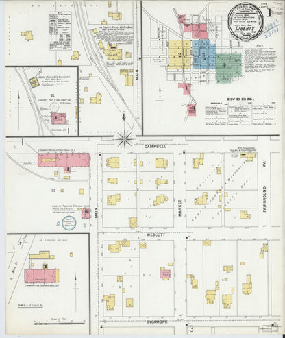 Sanborn Fire Insurance Map from Liberty, Union County, Indiana (1899), Sheet #0001 - Historic Sanborn Fire Insurance Map Print, vintage old map wall art, antique decor, genealogy gift, Indiana Indiana map