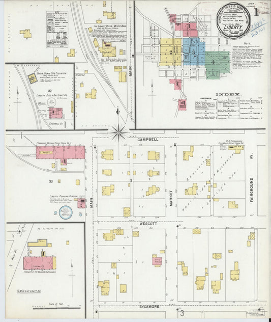 Sanborn Fire Insurance Map from Liberty, Union County, Indiana (1899), Sheet #0001 - Historic Sanborn Fire Insurance Map Print, vintage old map wall art, antique decor, genealogy gift, Indiana Indiana map