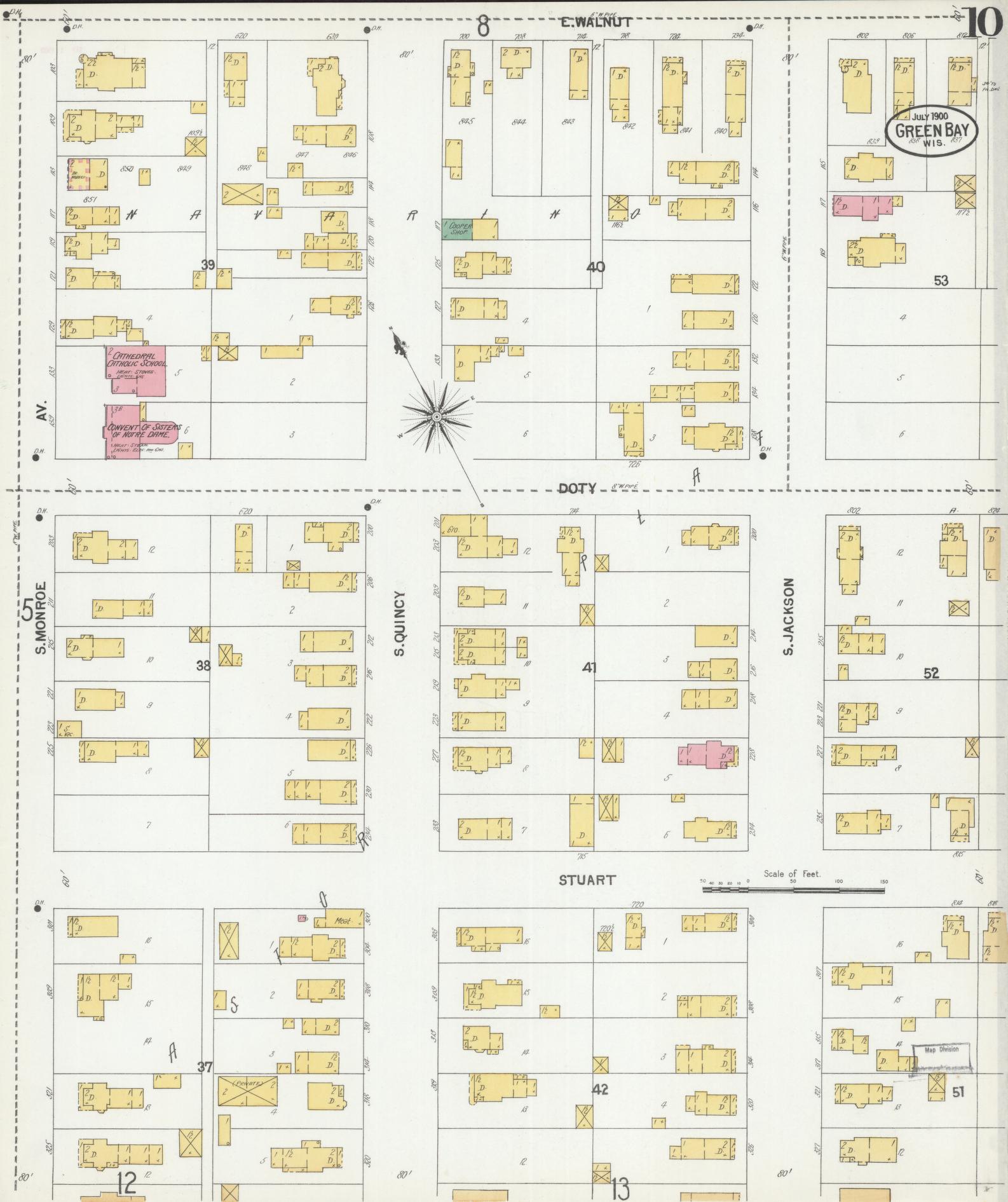 Sanborn Fire Insurance Map from Green Bay, Brown County, Wisconsin (1900), Sheet #0010 - Complete Map Set gallery image, historic Sanborn map, vintage wall art, Wisconsin Wisconsin