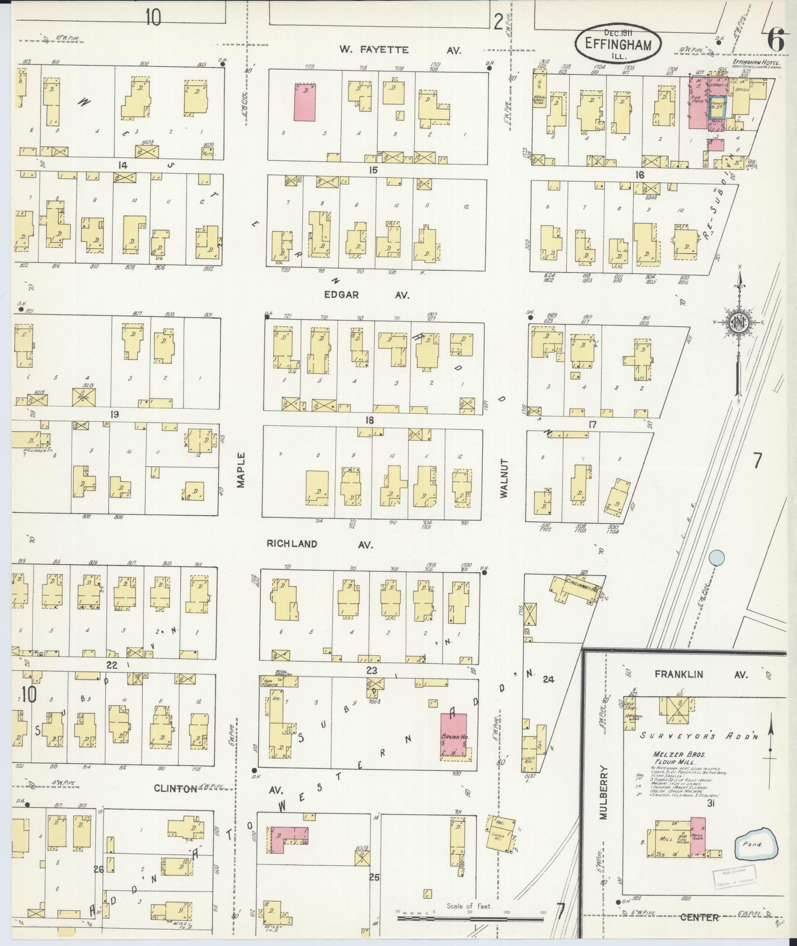 Sanborn Fire Insurance Map from Effingham, Effingham County, Illinois (1911), Sheet #0006 - Complete Map Set gallery image, historic Sanborn map, vintage wall art, Illinois Illinois