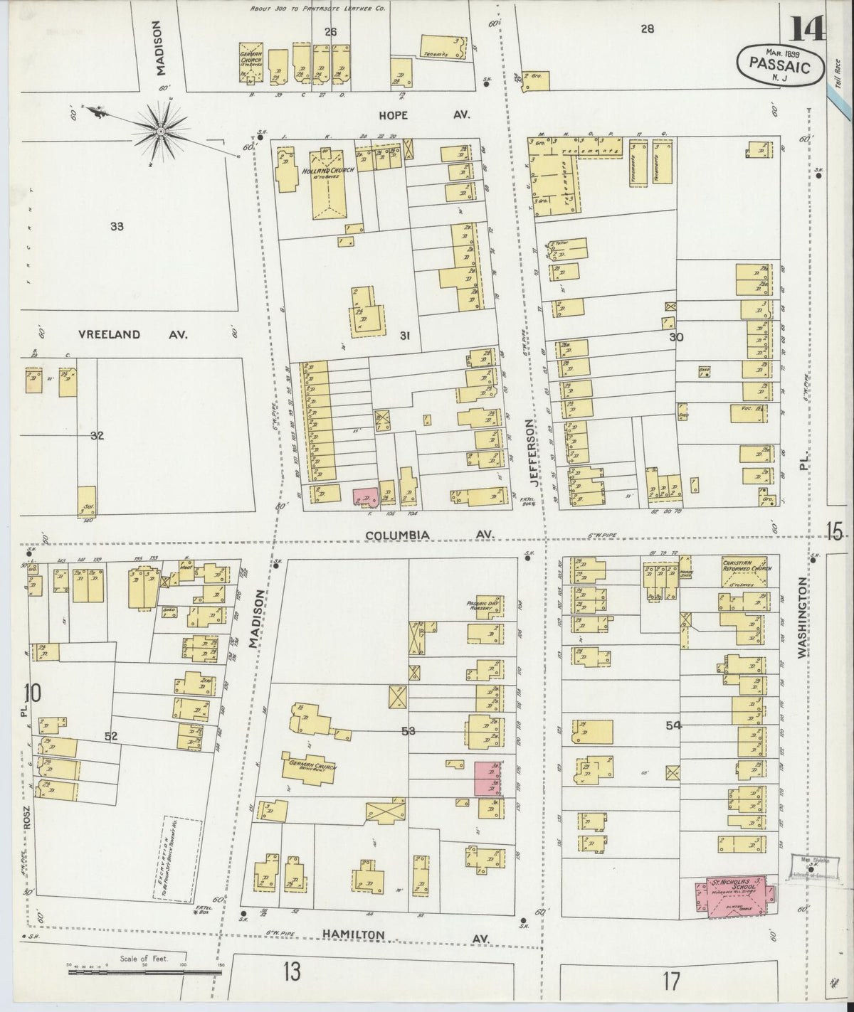 Sanborn Fire Insurance Map from Passaic, Passaic County, New Jersey (1899), Sheet #0014 - Complete Map Set gallery image, historic Sanborn map, vintage wall art, New Jersey New Jersey
