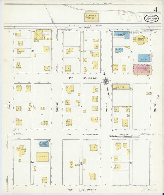 Sanborn Fire Insurance Map from Quanah, Hardeman County, Texas (1915), Sheet #0004 - Historic Sanborn Fire Insurance Map Print, vintage old map wall art, antique decor, genealogy gift, Texas Texas map