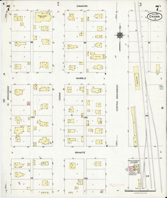 Sanborn Fire Insurance Map from Onawa, Monona County, Iowa (1924), Sheet #0007 - Historic Sanborn Fire Insurance Map Print, vintage old map wall art