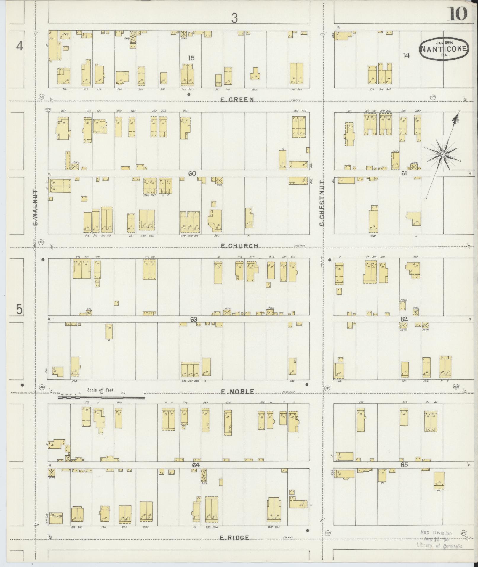 Sanborn Fire Insurance Map from Nanticoke, Luzerne County, Pennsylvania (1896), Sheet #0010 - Historic Sanborn Fire Insurance Map Print, vintage old map wall art, antique decor, genealogy gift, Pennsylvania Pennsylvania map