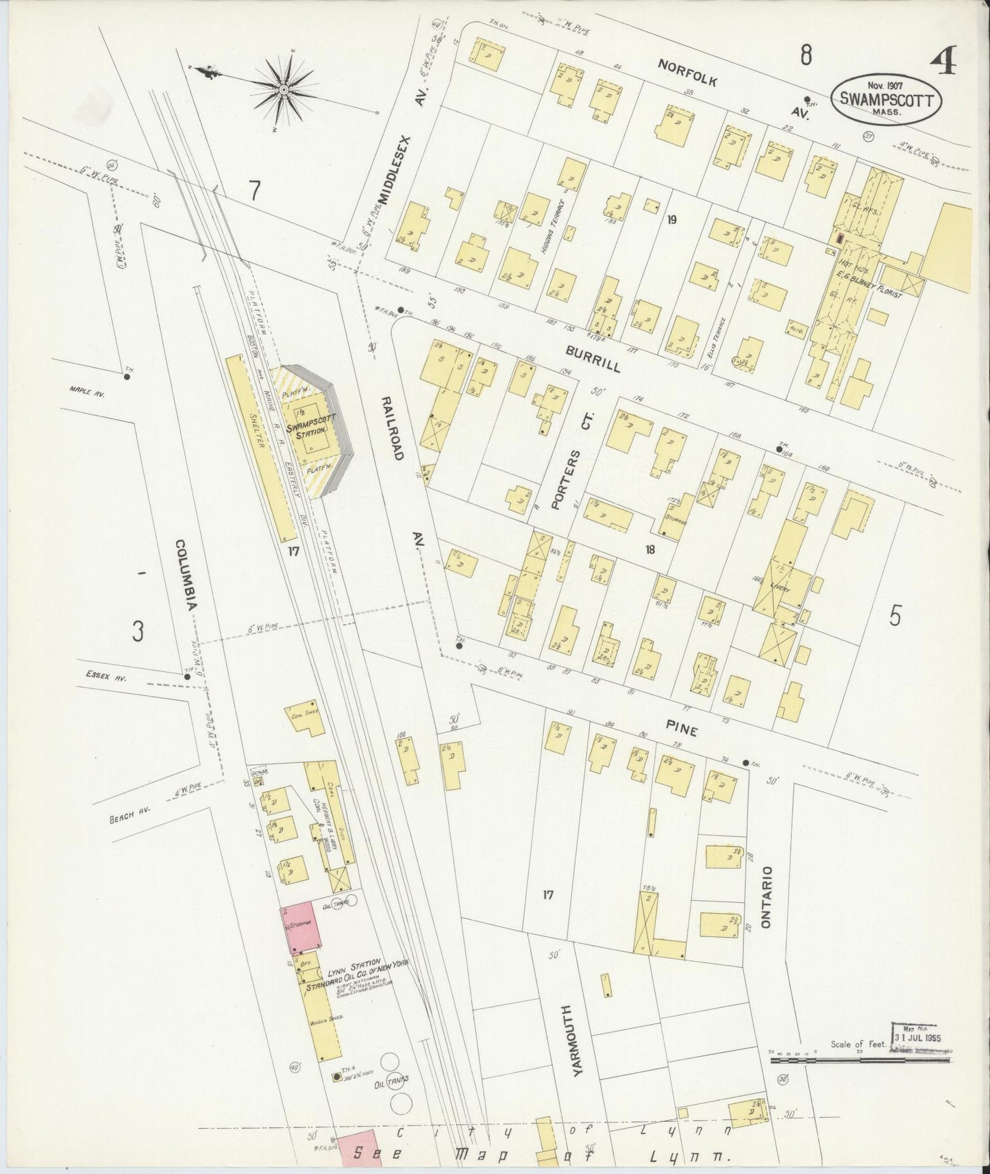 Sanborn Fire Insurance Map from Swampscott, Essex County, Massachusetts (1907), Sheet #0004 - Historic Sanborn Fire Insurance Map Print, vintage old map wall art, antique decor, genealogy gift, Massachusetts Massachusetts map