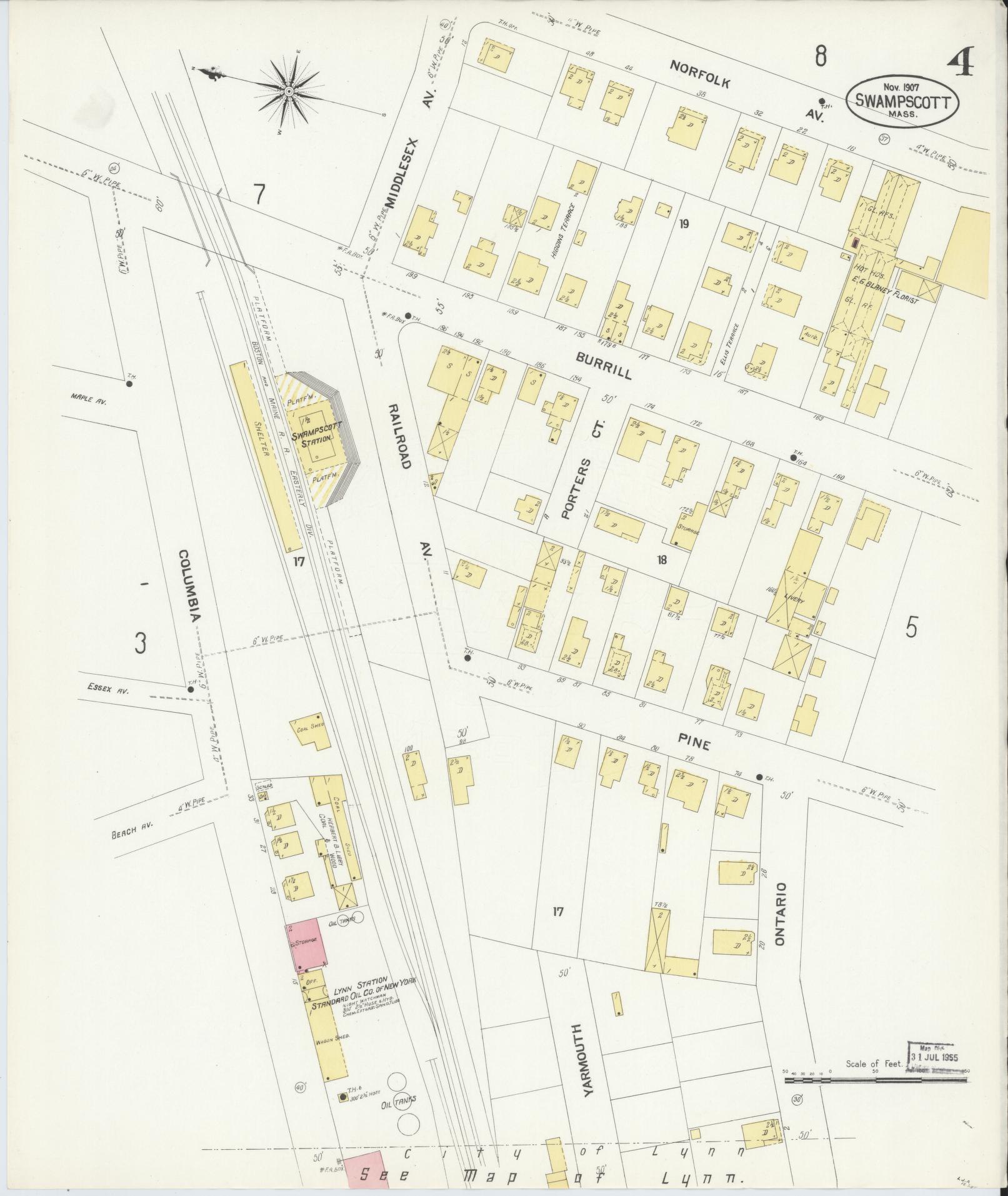 Sanborn Fire Insurance Map from Swampscott, Essex County, Massachusetts (1907), Sheet #0004 - Historic Sanborn Fire Insurance Map Print, vintage old map wall art, antique decor, genealogy gift, Massachusetts Massachusetts map