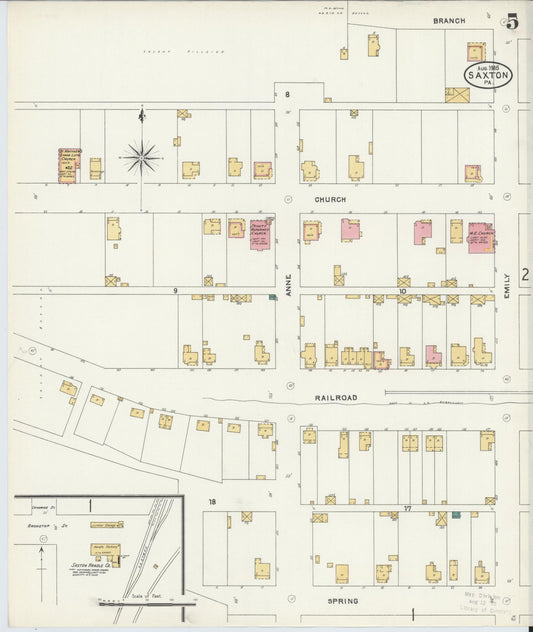 Sanborn Fire Insurance Map from Saxton, Bedford County, Pennsylvania (1905), Sheet #0005 - Historic Sanborn Fire Insurance Map Print, vintage old map wall art, antique decor, genealogy gift, Pennsylvania Pennsylvania map