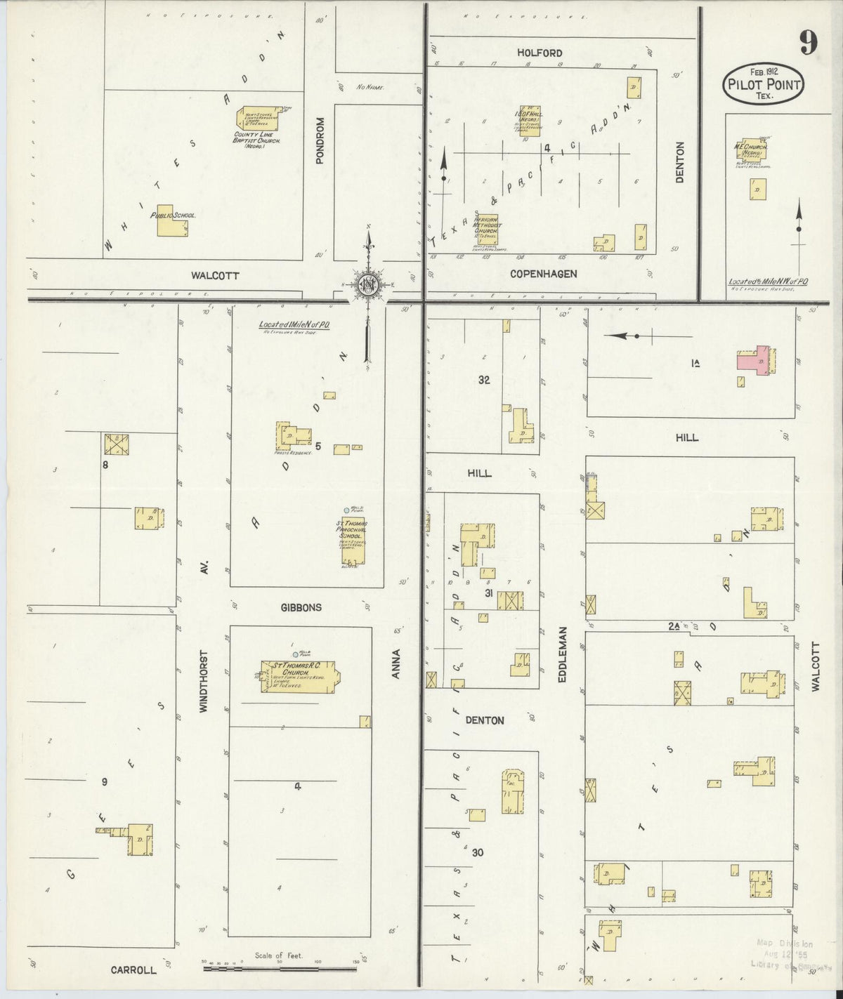 Sanborn Fire Insurance Map from Pilot Point, Denton County, Texas (1912), Sheet #0009 - Complete Map Set gallery image, historic Sanborn map, vintage wall art, Texas Texas