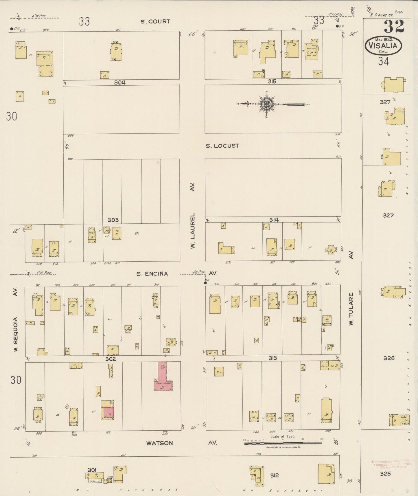Sanborn Fire Insurance Map from Visalia, Tulare County, California (1922), Sheet #0032 - Complete Map Set gallery image, historic Sanborn map, vintage wall art, California California