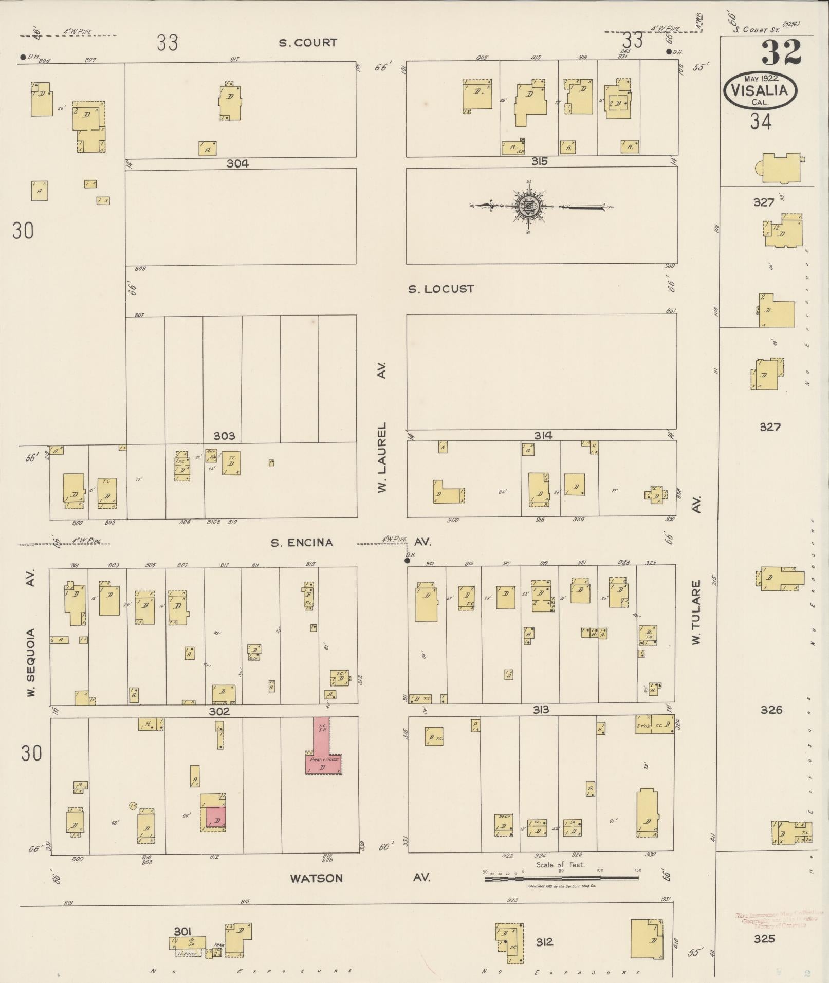 Sanborn Fire Insurance Map from Visalia, Tulare County, California (1922), Sheet #0032 - Complete Map Set gallery image, historic Sanborn map, vintage wall art, California California